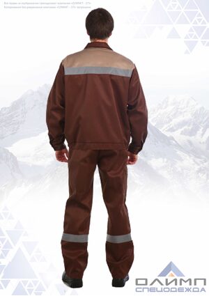 Костюм рабочий мужской "Нео 23" коричневый с беж. и СОП (куртка с полукомбинезоном)