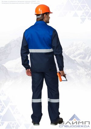 Костюм мужской летний "Нео 21" синий с васильком и СОП (куртка с полукомбинезоном)