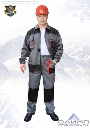 Костюм мужской летний "Вейс 15" серый с чёрным и красным  (куртка с брюками)