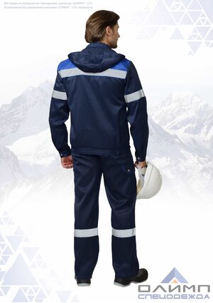 Костюм мужской летний "Буст 22" синий с васильковым и СОП (куртка с полукомбинезоном)
